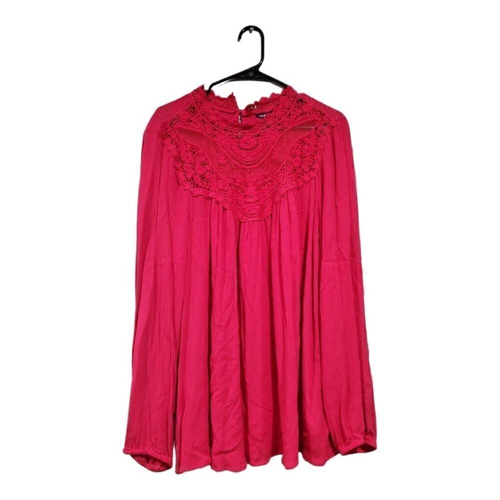 Torrid size 1 Fushia Rayon Long Sleeve Lace Boho Top Blouse RN 148862
